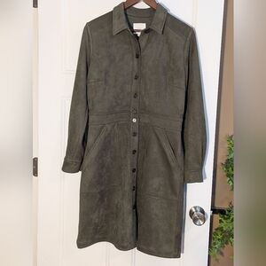 A Loves A Suede-Look Olive Midi Shirt Dress. Size Large. Office. Travel.